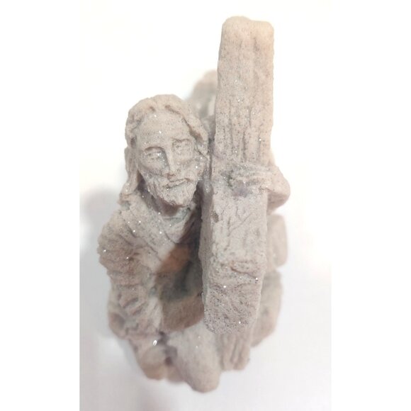 Sand Sculpture Beach Art Jesus Christ Carrying The Cross 7x2.5x5.5" Signed - Picture 6 of 16